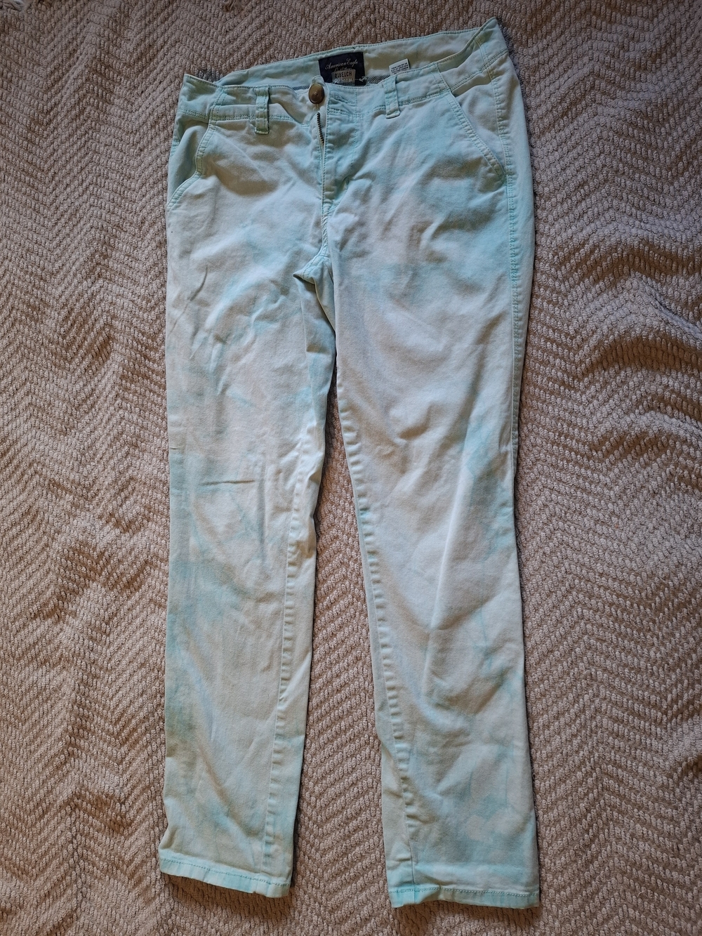 American Eagle Aqua Tie Dye Straight Leg Jeans